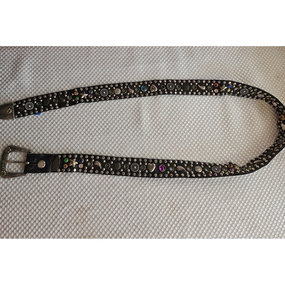 Vintage 1980s Sand Castle USA Studded Leather Belt Multi-Jeweled Western Boho M